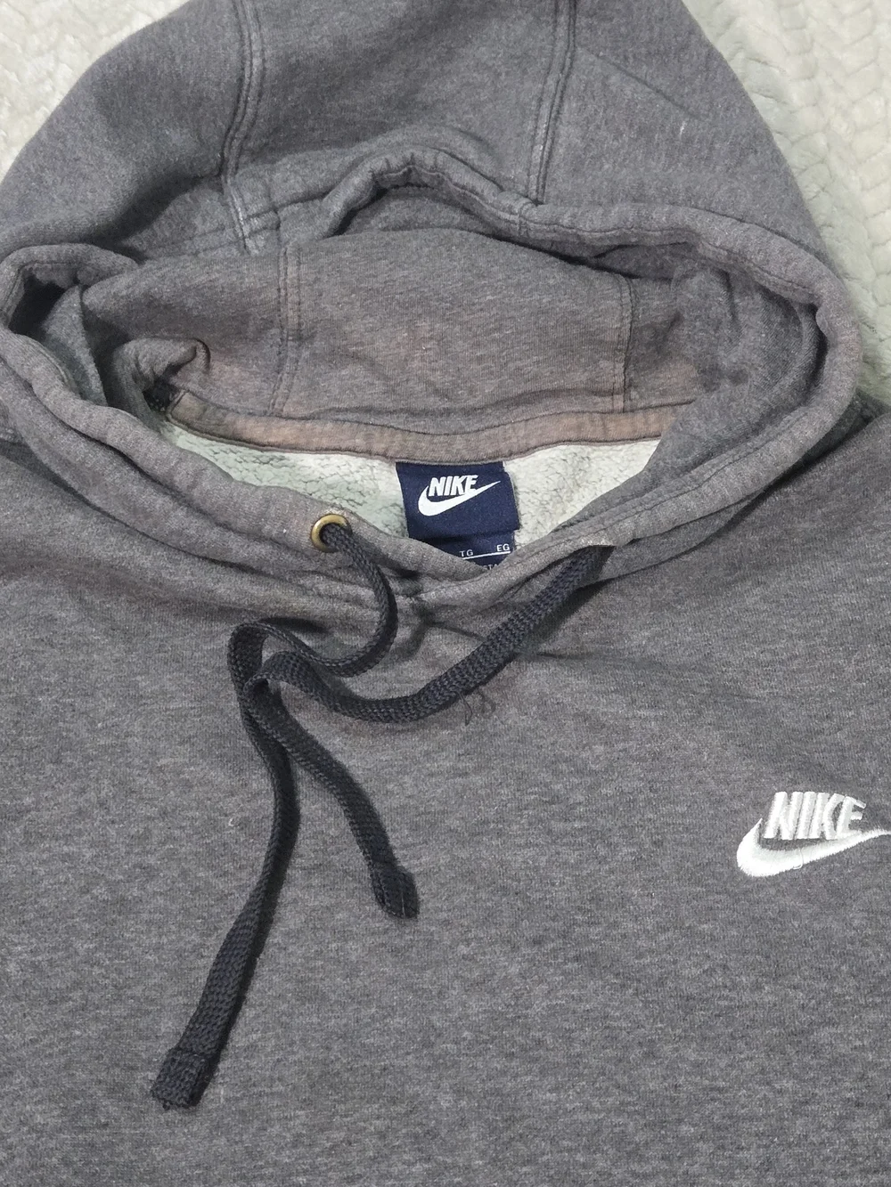 Nike Men's Gray Pullover Hoodie XL Solid Fleece Cotton Blend Logo Pockets *Read